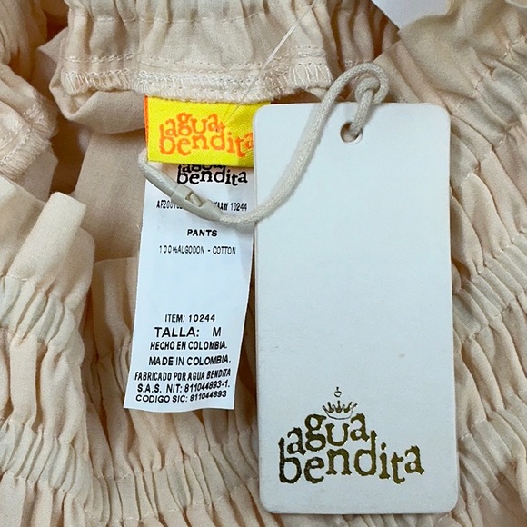 Agua Bendita Pants Palazzo All cotton handmade hand stitched cream Tag: M L NWT - Picture 12 of 16